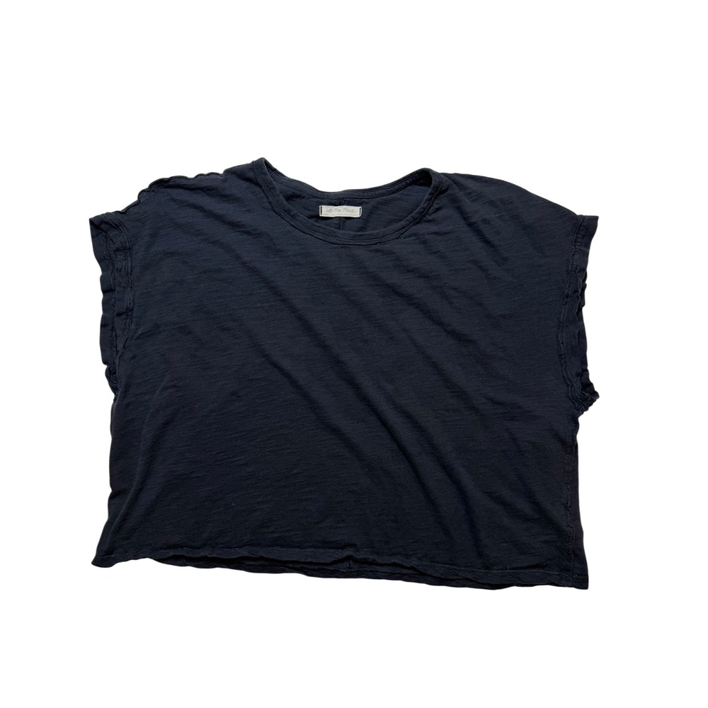 We The Free Free People Black Boxy Cropped Short Sleeve Tee Shirt Large